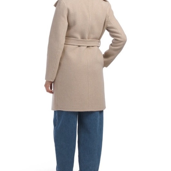 ELIE TAHARI Wool Mini Houndstooth Oversized Collar Belted Wrap Coat - Picture 2 of 5